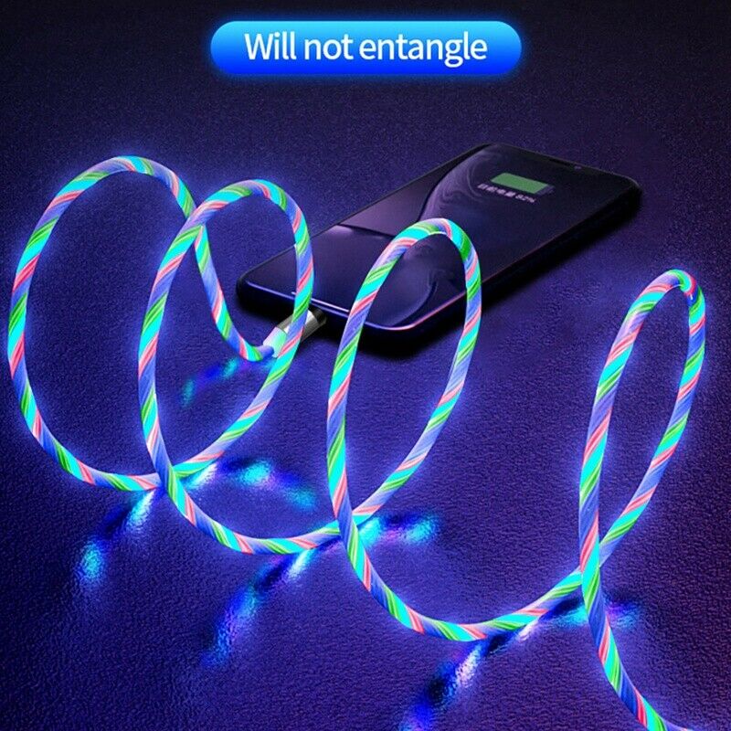 LED Flowing Magnetic Charger Cable Light Up Candy Moving Shining Charger Ph Q8P5