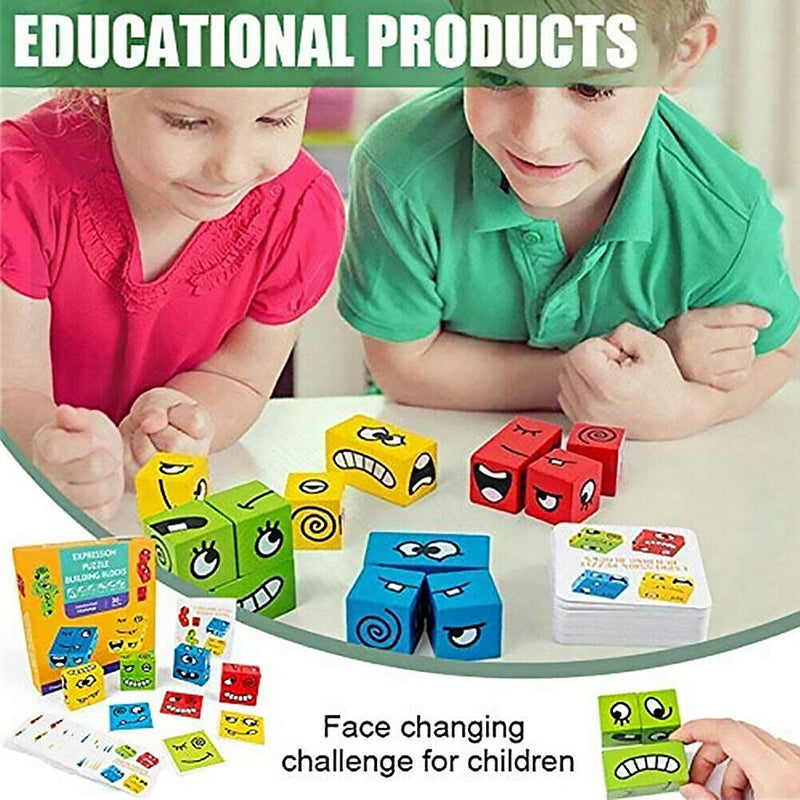 Montessori Expression Puzzles Wooden Face Changing Logical Thinking Training