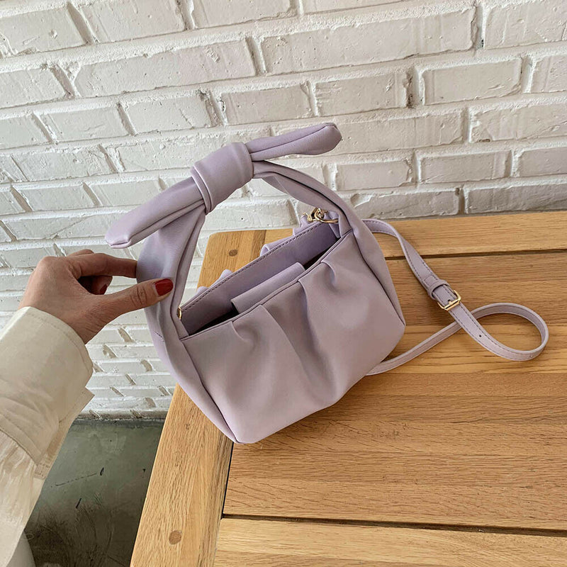 Retro Women Tote Bag Soft PU Shoulder Handbag Female Cloud Clutch (Purple) A