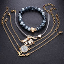 5PC/Set Punk Turtle Map Crystal Bead Multilayer Pendant Bracelet Charm Jewelr ME