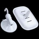 White Hard Plastic Soap Tray Dish Holder w Hook Suction Cup