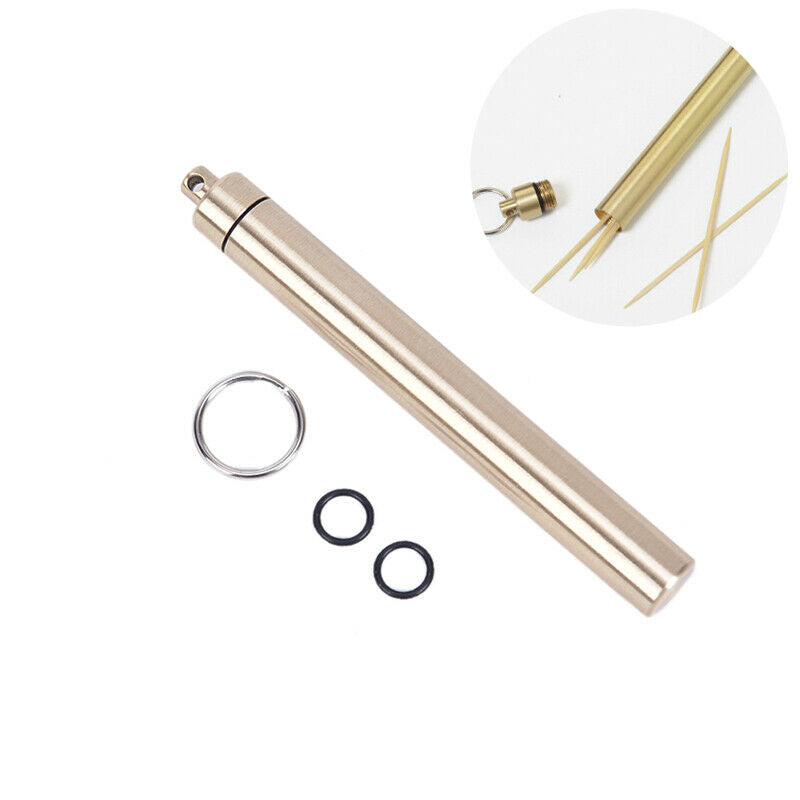 Waterproof Pocket Toothpick Holder Seal Bottle Brass Pill Case Container FT