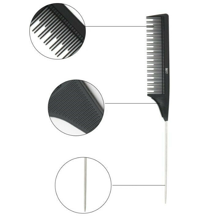 Black Fine-tooth Comb Plastic Anti-static Hair Style Rat Tail Comb Tool
