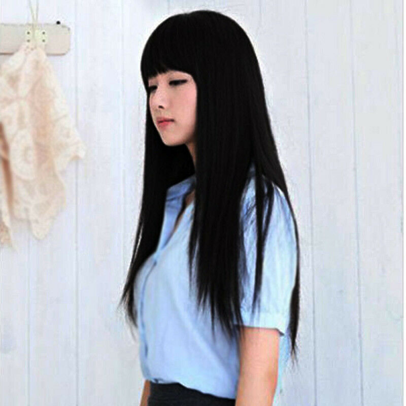 Womens Long Ladies Black Long Straight Natural Wig Hair Full Wigs For Party KBA