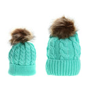 Mom Baby Kid Warm Raccoon Fur Bobble Beanie Cotton Knitted Parent-child Hat