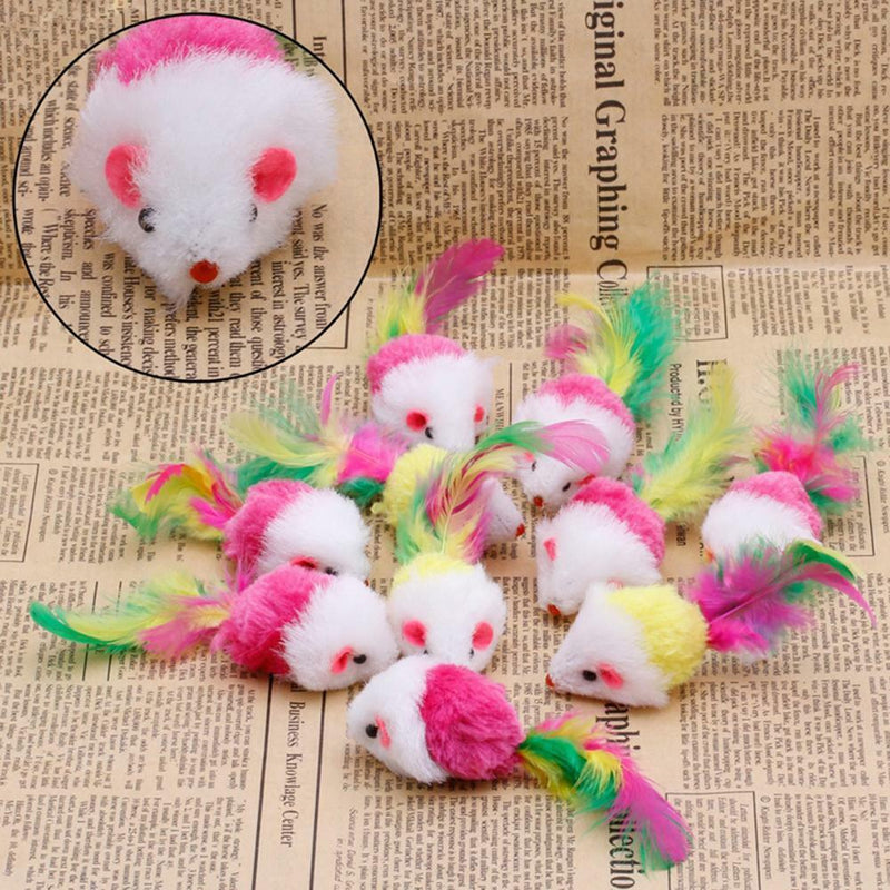 2x Small Soft Plush False Mouse Cat Pet Toys Colorful Feather Pet Playing Toys D