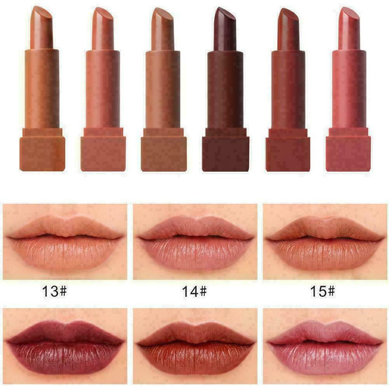 6pcs/set Nude MATTE Lipstick Waterproof Long Lasting Lip Kit Velvet Cosmeti Q5M0