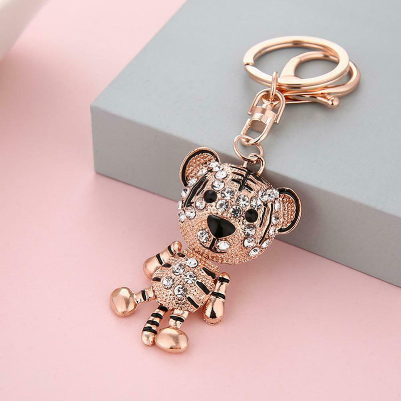 Shining Women Cute Tiger Elegant Rhinestones Keychain Rings Car Bag Pendant