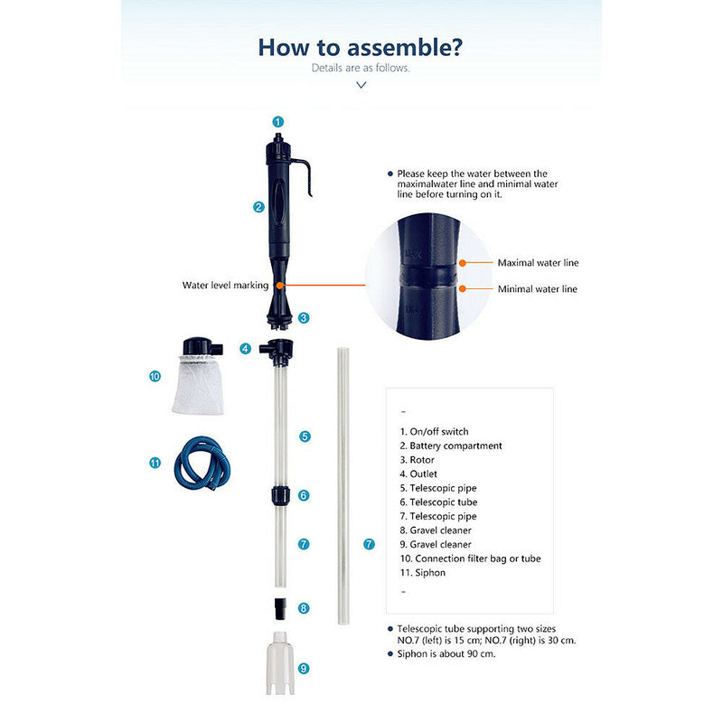 Battery Gravel Vacuum Cleaner Aquarium Fish Tank Cleansing Syphon Water Pump YS