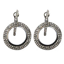 Rhinestone Round Dangle Ear Hoop Women Hollow Drop Earrings Jewelry (Black) A