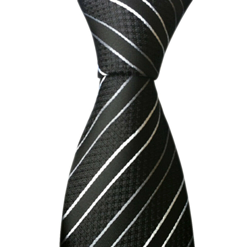 New Classic Striped Black White JACQUARD WOVEN Silk Men's Tie Necktie