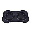 Pet Dog Double Feeder Bowl Stainless Steel Silicone Mat Food Water Bowl SetSEAU