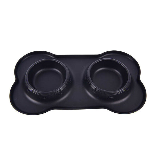 Pet Dog Double Feeder Bowl Stainless Steel Silicone Mat Food Water Bowl SetSEAU