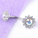 Flower Dangle Navel Belly Button Ring Barbell Crystal Piercing Body Jewelry OZ