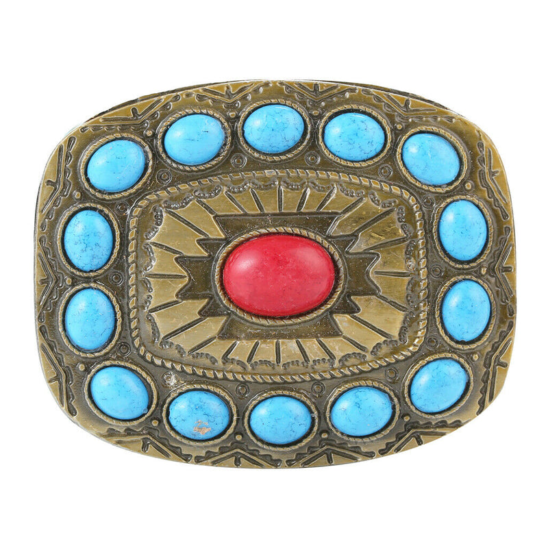 Men Women Turquoise Classic Boho Belt Buckle Western Cowboy Buckle Bronze