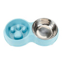 Dog Double Bowl Wheat Straw Stainless Steel Slow Food Pet Bowls Feeding and