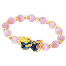 Chinese Feng Shui Obsidian Bead Pixiu Charms Bracelet Jewelry Pink