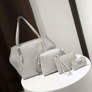 4pcs/set Solid Color Totes Women Leather Shoulder Card Bags Clutch (Grey)