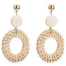 Rattan Earrings for Women Handmade Straw Wicker Braid Geometric Statement D