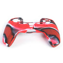 Anti Slip Camo Silicone Case Skin + 2 Thumb Grips for PS5 Controller (Red)