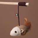 Dangle Wooden Rod Play Training Elastic Rope Cat Bell Toys Faux Mouse A