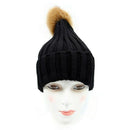 Womens winter rabbit fur ball warm hat knitting crochet wool hat (Black) V2R4