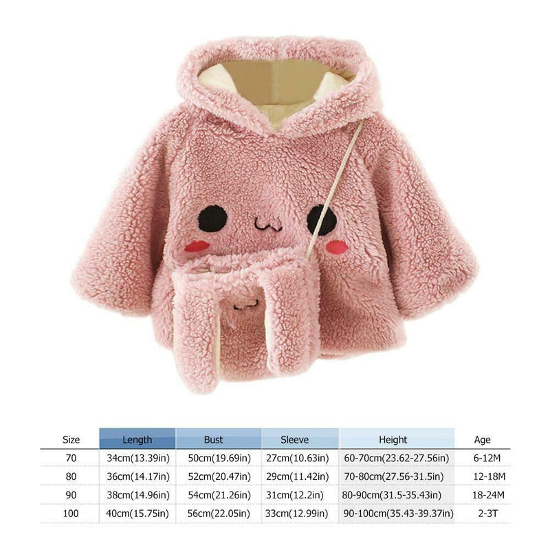Baby Girl Kids Clothes Fleece Thicken Hoodie Crossbody Bag (Pink 12-18M)