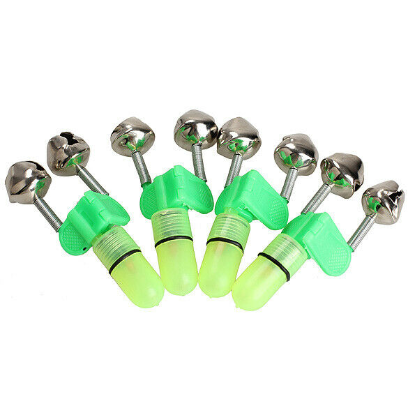 4PCS LED Fishing Rod Bite Alarm Red Light Twin Bells Clip Alerter