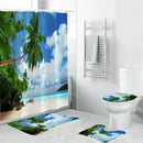 4Pcs Home Bathroom Decor Set Beach Cornerpattern Toilet Seat Cover Bath Mat