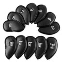 12pcs PU Golf Club Head Covers Slightly Thick Golf Club Iron Covers Black, Fit