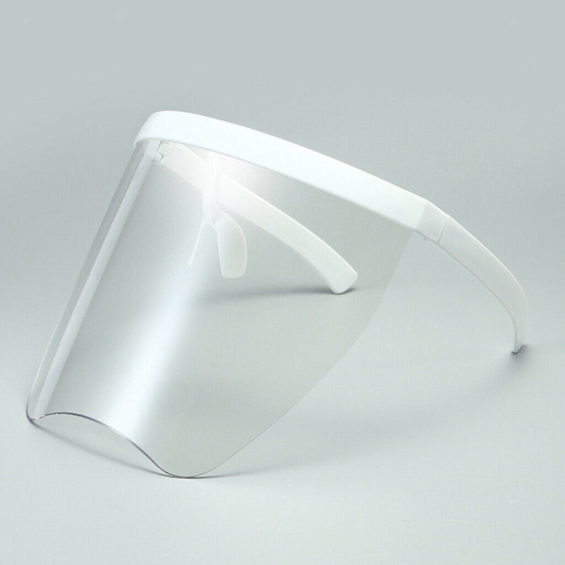 Large Full Face Shield Goggles Clear Lens Sunglasses Flat Top Wrap Visor White