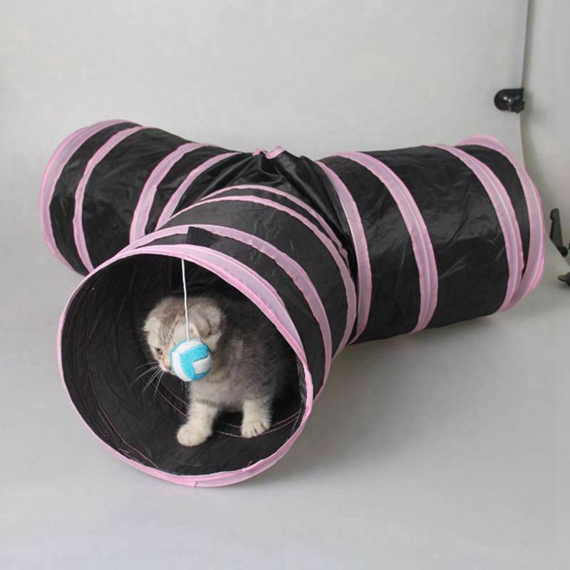 Cat Tunnel 3 Way Collapsible Pet Cat Play Tunnel with Ringing Ball, Spaciou