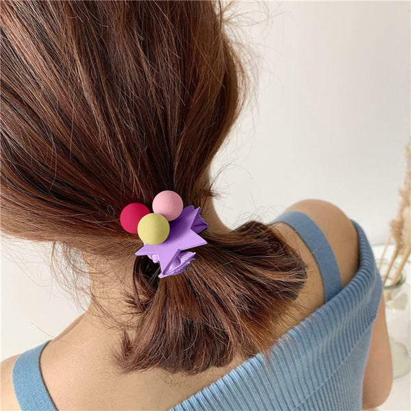 Star Pompom Hair Rope Women Ponytail Holder Elastic Rubber Bands (Purple) A#S