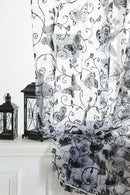Butterfly Window Voile Curtain Sheer Tulle Drape Valance Black 100cm x 200cm