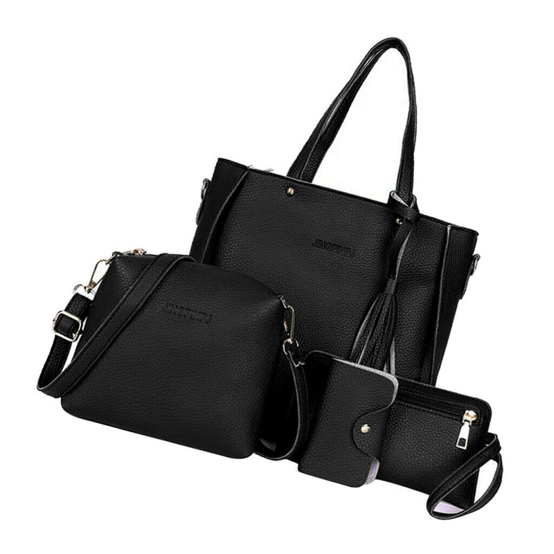 2Pcs Four Set Leather Handbag Cross Body Shoulder Card Tote Bag for Ladies