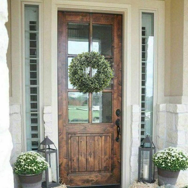 Artificial Green Leaves Wreath - 17.5 Inch Front Door Wreath Shell Grass BoxP5C6
