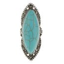 Women Studded Oval Turquoise Bohemia Tibetan Ethnic Long Finger Ring Gift