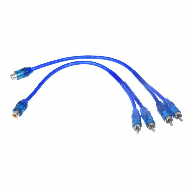 Car Audio RCA Female to 2 RCA Male Splitter Adapter Cable Wire Dark Blue 2  K8O7