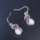 Purple Amethyst Moonstone Two Teardrop Topaz Dangle Drop Earrings Hook Jewelry