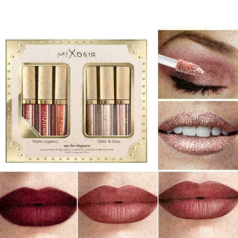 6 Colors/Set Matte Glitter Liquid Lipstick Glazed Lip Gloss Long Lasting L6 H8N9