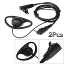 2Pcs D-Shape 2 Pin Earpiece Headset MIC PTT for Baofeng Kenwood TYT Radios Tool