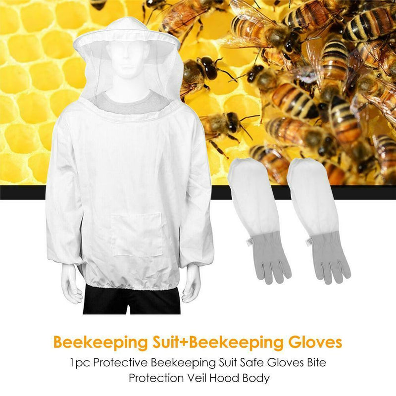 1pc Protective Beekeeping Suit Safe Gloves Veil Hood Full Body Bite Protection