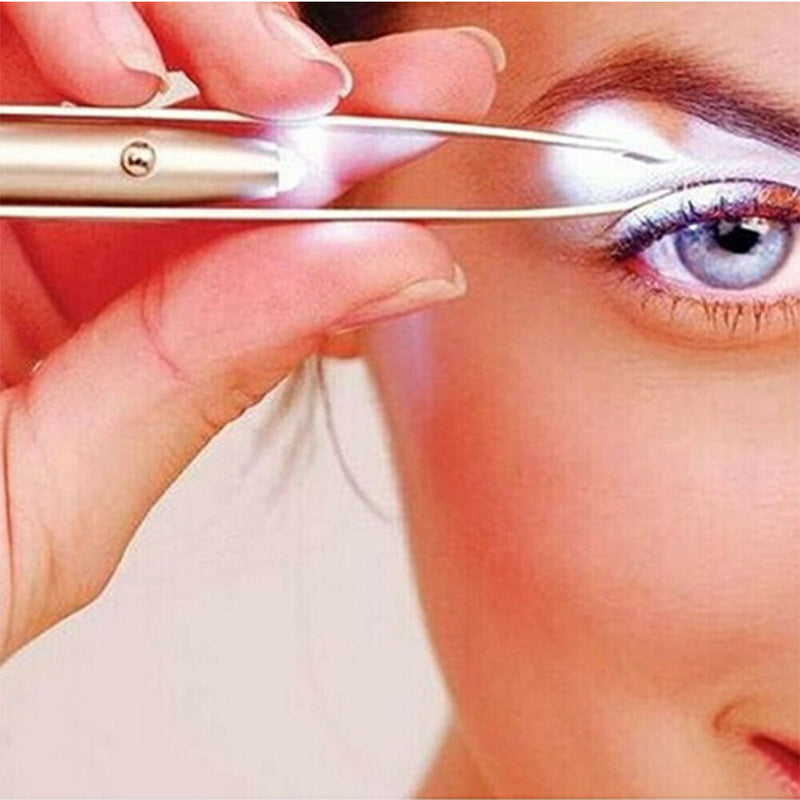 Fashion Safe Eyelash Eyebrow Hair Removal Tweezers Makeup Tool With Led Light