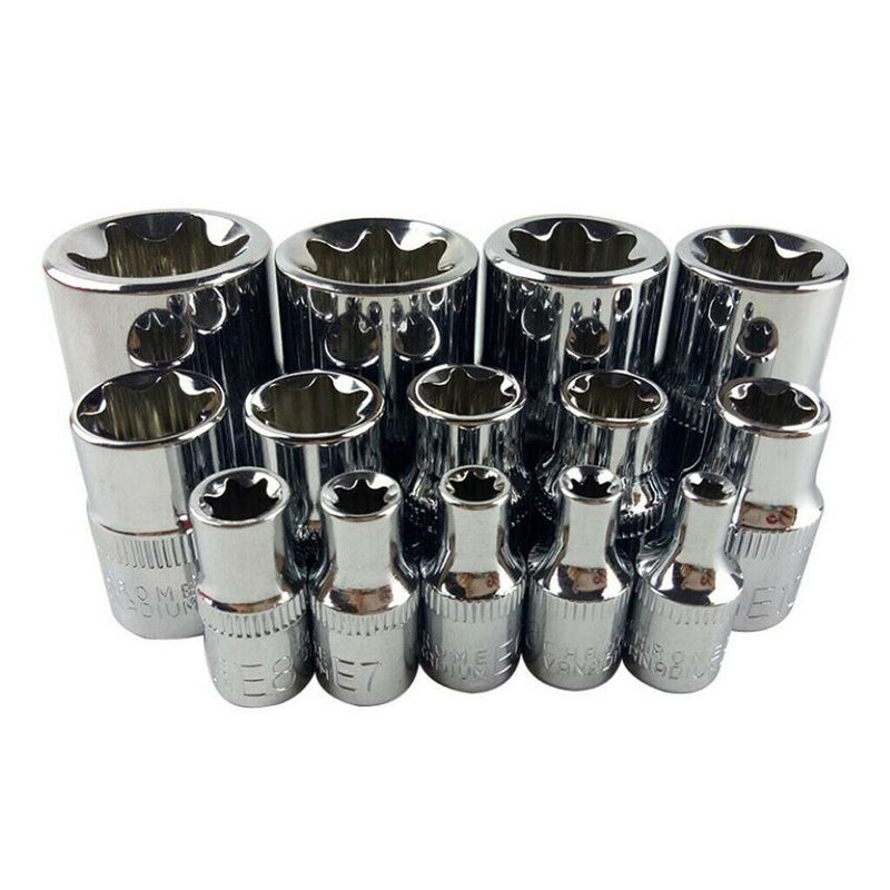 14Pcs E Type Socket Bits Kit Driver Tool Set 1/4'' 3/8'' 1/2'' E4 - E24