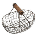 Iron Retro Fruit Egg Bread Storage Basket Wood Handle Kitchen Organizer