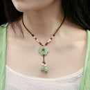 Ethnic Necklace Glass Glazed Flower Natural Stone Choker Necklace Handmade