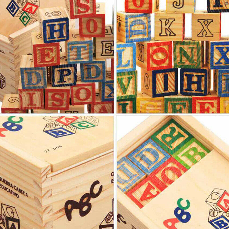 27 Pcs Children Wood Alphabet Blocks Letters Stacking Toys Building Blocks  E2R4