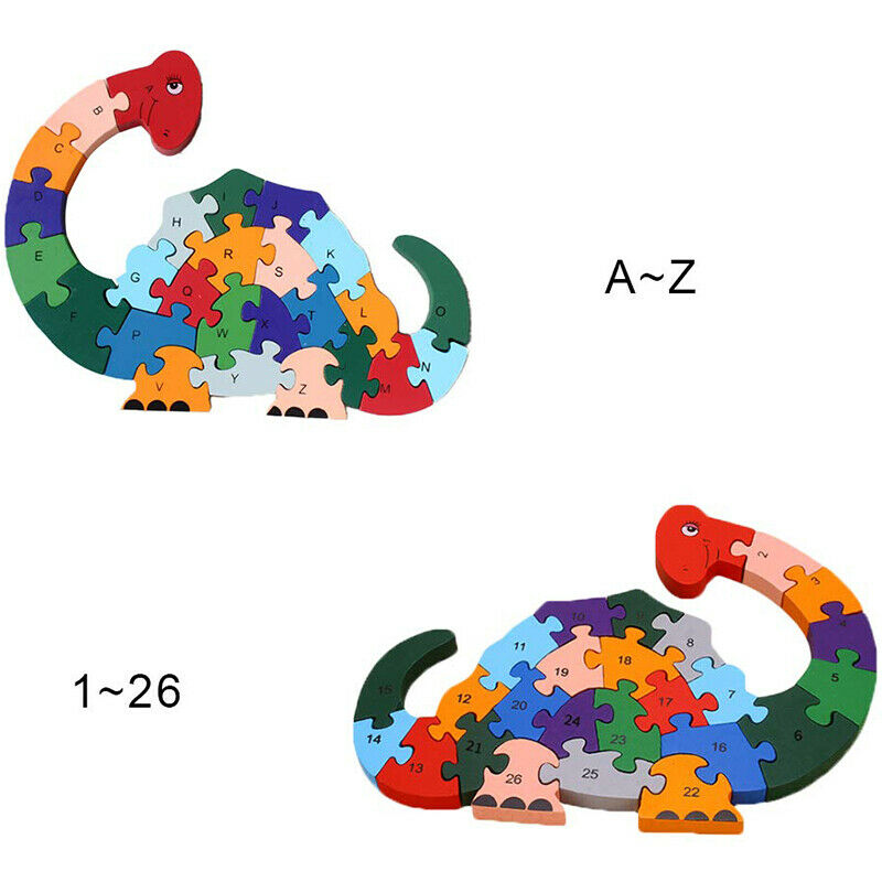 2Pcs Wooden Puzzles, Alphabet Jigsaw Puzzle Building Blocks Animal Wooden S E4D9