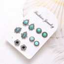 5Pairs Boho Women Turquoise Beads Earrings Retro Jewelry Ear Stud Earrings Set