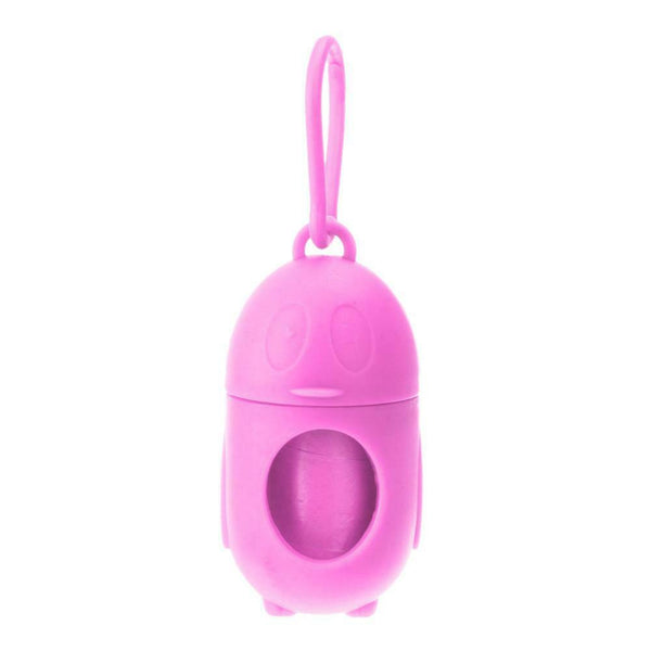 Penguin Pill Shape Pet Dog Poop Bag Dispenser Waste Garbage Bag Set (Pink)